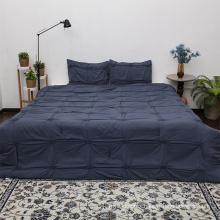 Indigo Blue Pintuck Comforter with Pillowcases 3 Pieces Pinch Pleated Duvet Sets